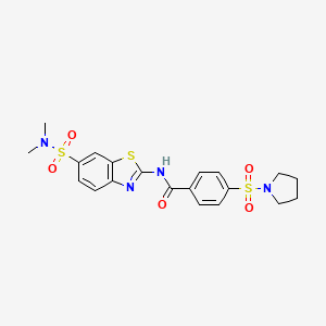molecular formula C20H22N4O5S3 B2849154 N-[6-(dimethylsulfamoyl)-1,3-benzothiazol-2-yl]-4-(pyrrolidine-1-sulfonyl)benzamide CAS No. 923146-72-9