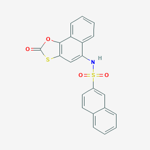 molecular formula C21H13NO4S2 B284922 N-{2-OXO-2H-NAPHTHO[2,1-D][1,3]OXATHIOL-5-YL}NAPHTHALENE-2-SULFONAMIDE 