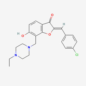 molecular formula C22H23ClN2O3 B2849246 (2Z)-2-[(4-chlorophenyl)methylidene]-7-[(4-ethylpiperazin-1-yl)methyl]-6-hydroxy-2,3-dihydro-1-benzofuran-3-one CAS No. 869078-58-0