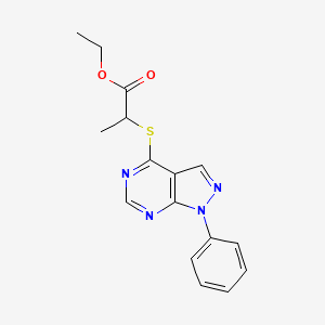 molecular formula C16H16N4O2S B2849261 ethyl 2-((1-phenyl-1H-pyrazolo[3,4-d]pyrimidin-4-yl)thio)propanoate CAS No. 893932-24-6