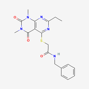 molecular formula C19H21N5O3S B2849270 N-benzyl-2-({2-ethyl-6,8-dimethyl-5,7-dioxo-5H,6H,7H,8H-[1,3]diazino[4,5-d]pyrimidin-4-yl}sulfanyl)acetamide CAS No. 852170-08-2