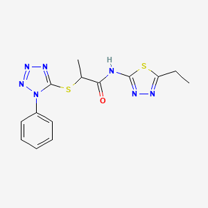 molecular formula C14H15N7OS2 B2849335 N-(5-ethyl-1,3,4-thiadiazol-2-yl)-2-[(1-phenyl-1H-1,2,3,4-tetrazol-5-yl)sulfanyl]propanamide CAS No. 887346-78-3