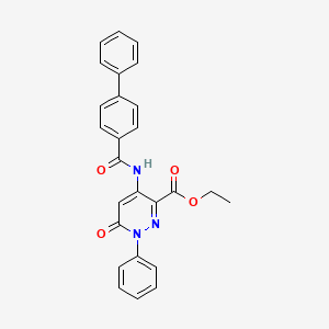 molecular formula C26H21N3O4 B2849337 Ethyl 4-([1,1'-biphenyl]-4-ylcarboxamido)-6-oxo-1-phenyl-1,6-dihydropyridazine-3-carboxylate CAS No. 941915-54-4