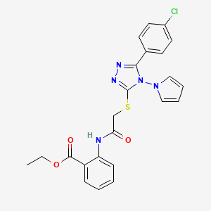 molecular formula C23H20ClN5O3S B2849396 ethyl 2-(2-{[5-(4-chlorophenyl)-4-(1H-pyrrol-1-yl)-4H-1,2,4-triazol-3-yl]sulfanyl}acetamido)benzoate CAS No. 896309-25-4