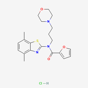 molecular formula C21H26ClN3O3S B2849428 N-(4,7-dimethylbenzo[d]thiazol-2-yl)-N-(3-morpholinopropyl)furan-2-carboxamide hydrochloride CAS No. 1216772-72-3