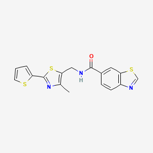 molecular formula C17H13N3OS3 B2849480 N-((4-methyl-2-(thiophen-2-yl)thiazol-5-yl)methyl)benzo[d]thiazole-6-carboxamide CAS No. 1396564-66-1