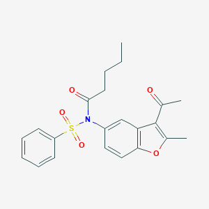 molecular formula C22H23NO5S B284957 N-(3-acetyl-2-methyl-1-benzofuran-5-yl)-N-(benzenesulfonyl)pentanamide 