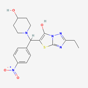 B2849573 2-Ethyl-5-((4-hydroxypiperidin-1-yl)(4-nitrophenyl)methyl)thiazolo[3,2-b][1,2,4]triazol-6-ol CAS No. 898350-52-2