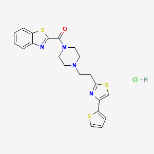 molecular formula C21H21ClN4OS3 B2849591 Benzo[d]thiazol-2-yl(4-(2-(4-(thiophen-2-yl)thiazol-2-yl)ethyl)piperazin-1-yl)methanone hydrochloride CAS No. 1351612-95-7