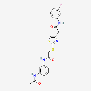 molecular formula C21H19FN4O3S2 B2849599 N-(3-acetamidophenyl)-2-((4-(2-((3-fluorophenyl)amino)-2-oxoethyl)thiazol-2-yl)thio)acetamide CAS No. 953926-81-3