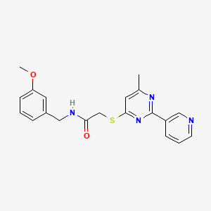molecular formula C20H20N4O2S B2849655 N-(3-methoxybenzyl)-2-((6-methyl-2-(pyridin-3-yl)pyrimidin-4-yl)thio)acetamide CAS No. 1251574-40-9