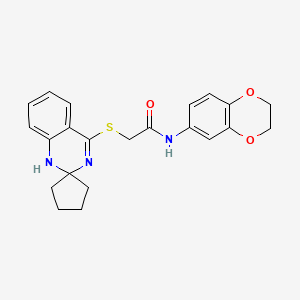 molecular formula C22H23N3O3S B2849697 N-(2,3-dihydro-1,4-benzodioxin-6-yl)-2-{1'H-spiro[cyclopentane-1,2'-quinazoline]sulfanyl}acetamide CAS No. 894878-36-5