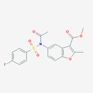 molecular formula C19H16FNO6S B284972 METHYL 5-[N-(4-FLUOROBENZENESULFONYL)ACETAMIDO]-2-METHYL-1-BENZOFURAN-3-CARBOXYLATE 