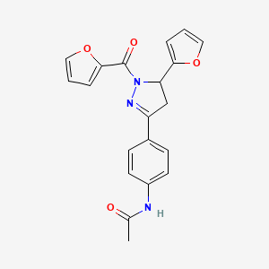 molecular formula C20H17N3O4 B2849728 N-(4-(1-(furan-2-carbonyl)-5-(furan-2-yl)-4,5-dihydro-1H-pyrazol-3-yl)phenyl)acetamide CAS No. 927145-36-6