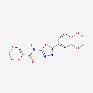 molecular formula C15H13N3O6 B2849745 N-(5-(2,3-dihydrobenzo[b][1,4]dioxin-6-yl)-1,3,4-oxadiazol-2-yl)-5,6-dihydro-1,4-dioxine-2-carboxamide CAS No. 851094-71-8