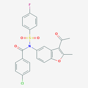 molecular formula C24H17ClFNO5S B284975 N-(3-ACETYL-2-METHYL-1-BENZOFURAN-5-YL)-4-CHLORO-N-(4-FLUOROBENZENESULFONYL)BENZAMIDE 