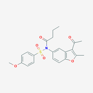 molecular formula C22H23NO6S B284981 N-(3-ACETYL-2-METHYL-1-BENZOFURAN-5-YL)-N-(4-METHOXYBENZENESULFONYL)BUTANAMIDE 