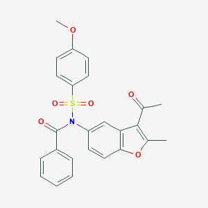 molecular formula C25H21NO6S B284988 N-(3-ACETYL-2-METHYL-1-BENZOFURAN-5-YL)-N-(4-METHOXYBENZENESULFONYL)BENZAMIDE 