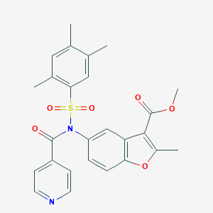 molecular formula C26H24N2O6S B284993 Methyl 5-{isonicotinoyl[(2,4,5-trimethylphenyl)sulfonyl]amino}-2-methyl-1-benzofuran-3-carboxylate 