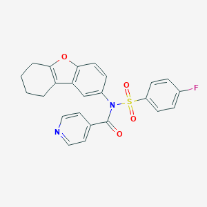 molecular formula C24H19FN2O4S B284995 N-[(4-FLUOROPHENYL)SULFONYL]-N-(6,7,8,9-TETRAHYDRODIBENZO[B,D]FURAN-2-YL)ISONICOTINAMIDE 