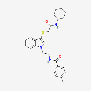 molecular formula C26H31N3O2S B2849977 N-[2-(3-{[(cyclohexylcarbamoyl)methyl]sulfanyl}-1H-indol-1-yl)ethyl]-4-methylbenzamide CAS No. 532970-76-6