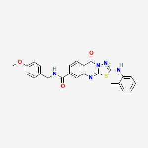 molecular formula C25H21N5O3S B2850071 N-(4-methoxybenzyl)-2-[(2-methylphenyl)amino]-5-oxo-5H-[1,3,4]thiadiazolo[2,3-b]quinazoline-8-carboxamide CAS No. 893784-70-8