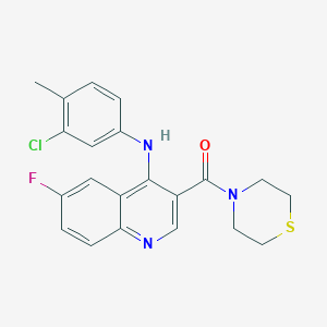 molecular formula C21H19ClFN3OS B2850073 N-(3-CHLORO-4-METHYLPHENYL)-6-FLUORO-3-(THIOMORPHOLINE-4-CARBONYL)QUINOLIN-4-AMINE CAS No. 1358945-36-4