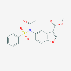 molecular formula C21H21NO6S B285014 METHYL 5-[N-(2,5-DIMETHYLBENZENESULFONYL)ACETAMIDO]-2-METHYL-1-BENZOFURAN-3-CARBOXYLATE 