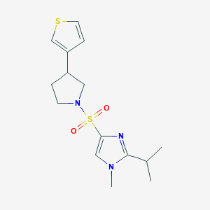 molecular formula C15H21N3O2S2 B2850145 1-methyl-2-(propan-2-yl)-4-{[3-(thiophen-3-yl)pyrrolidin-1-yl]sulfonyl}-1H-imidazole CAS No. 2177365-47-6