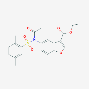 molecular formula C22H23NO6S B285015 ETHYL 5-[N-(2,5-DIMETHYLBENZENESULFONYL)ACETAMIDO]-2-METHYL-1-BENZOFURAN-3-CARBOXYLATE 