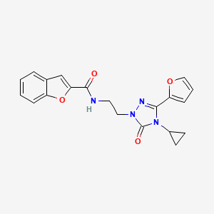 molecular formula C20H18N4O4 B2850159 N-{2-[4-cyclopropyl-3-(furan-2-yl)-5-oxo-4,5-dihydro-1H-1,2,4-triazol-1-yl]ethyl}-1-benzofuran-2-carboxamide CAS No. 1797847-12-1