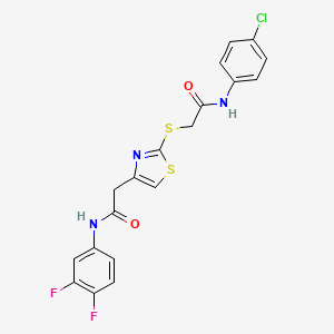 molecular formula C19H14ClF2N3O2S2 B2850173 N-(4-chlorophenyl)-2-((4-(2-((3,4-difluorophenyl)amino)-2-oxoethyl)thiazol-2-yl)thio)acetamide CAS No. 953992-99-9
