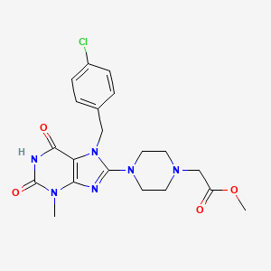 molecular formula C20H23ClN6O4 B2850174 methyl 2-(4-{7-[(4-chlorophenyl)methyl]-3-methyl-2,6-dioxo-2,3,6,7-tetrahydro-1H-purin-8-yl}piperazin-1-yl)acetate CAS No. 895836-29-0