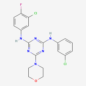 molecular formula C19H17Cl2FN6O B2850181 N2-(3-CHLORO-4-FLUOROPHENYL)-N4-(3-CHLOROPHENYL)-6-(MORPHOLIN-4-YL)-1,3,5-TRIAZINE-2,4-DIAMINE CAS No. 898630-60-9