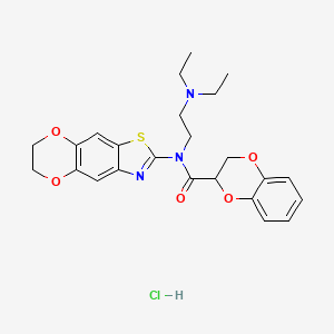 molecular formula C24H28ClN3O5S B2850212 N-[2-(diethylamino)ethyl]-N-(6,7-dihydro-[1,4]dioxino[2,3-f][1,3]benzothiazol-2-yl)-2,3-dihydro-1,4-benzodioxine-3-carboxamide;hydrochloride CAS No. 1321981-78-5