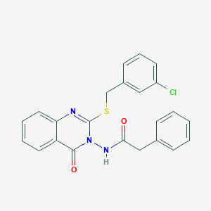 molecular formula C23H18ClN3O2S B2850228 N-(2-{[(3-chlorophenyl)methyl]sulfanyl}-4-oxo-3,4-dihydroquinazolin-3-yl)-2-phenylacetamide CAS No. 422278-53-3