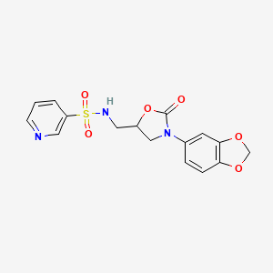 molecular formula C16H15N3O6S B2850237 N-((3-(benzo[d][1,3]dioxol-5-yl)-2-oxooxazolidin-5-yl)methyl)pyridine-3-sulfonamide CAS No. 954685-59-7