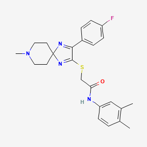 molecular formula C24H27FN4OS B2850284 N-(3,4-DIMETHYLPHENYL)-2-{[3-(4-FLUOROPHENYL)-8-METHYL-1,4,8-TRIAZASPIRO[4.5]DECA-1,3-DIEN-2-YL]SULFANYL}ACETAMIDE CAS No. 1189466-38-3