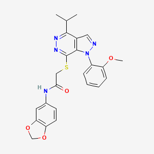 molecular formula C24H23N5O4S B2850310 N-(2H-1,3-benzodioxol-5-yl)-2-{[1-(2-methoxyphenyl)-4-(propan-2-yl)-1H-pyrazolo[3,4-d]pyridazin-7-yl]sulfanyl}acetamide CAS No. 1203203-01-3