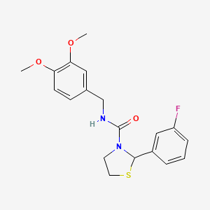 molecular formula C19H21FN2O3S B2850380 N-[(3,4-dimethoxyphenyl)methyl]-2-(3-fluorophenyl)-1,3-thiazolidine-3-carboxamide CAS No. 2034377-87-0