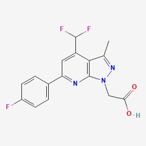 molecular formula C16H12F3N3O2 B2850386 2-(4-(Difluoromethyl)-6-(4-fluorophenyl)-3-methyl-1H-pyrazolo[3,4-b]pyridin-1-yl)acetic acid CAS No. 937607-14-2