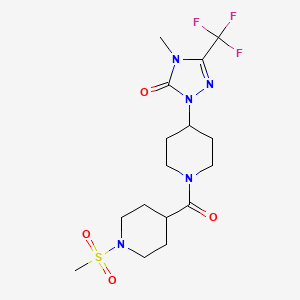 molecular formula C16H24F3N5O4S B2850488 1-[1-(1-methanesulfonylpiperidine-4-carbonyl)piperidin-4-yl]-4-methyl-3-(trifluoromethyl)-4,5-dihydro-1H-1,2,4-triazol-5-one CAS No. 2034601-90-4