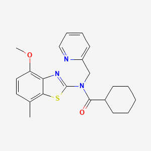 molecular formula C22H25N3O2S B2850539 N-(4-methoxy-7-methylbenzo[d]thiazol-2-yl)-N-(pyridin-2-ylmethyl)cyclohexanecarboxamide CAS No. 899736-13-1
