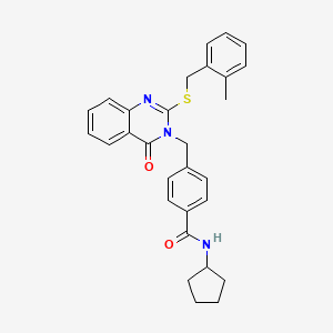 molecular formula C29H29N3O2S B2850540 N-cyclopentyl-4-((2-((2-methylbenzyl)thio)-4-oxoquinazolin-3(4H)-yl)methyl)benzamide CAS No. 1115433-72-1