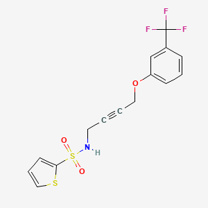 molecular formula C15H12F3NO3S2 B2850575 N-(4-(3-(trifluoromethyl)phenoxy)but-2-yn-1-yl)thiophene-2-sulfonamide CAS No. 1421506-39-9