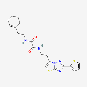 molecular formula C20H23N5O2S2 B2850611 N'-[2-(cyclohex-1-en-1-yl)ethyl]-N-{2-[2-(thiophen-2-yl)-[1,2,4]triazolo[3,2-b][1,3]thiazol-6-yl]ethyl}ethanediamide CAS No. 1211702-42-9