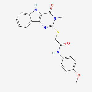 molecular formula C20H18N4O3S B2850615 N-(4-methoxyphenyl)-2-({3-methyl-4-oxo-3H,4H,5H-pyrimido[5,4-b]indol-2-yl}sulfanyl)acetamide CAS No. 537667-83-7