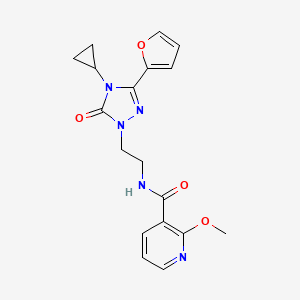 molecular formula C18H19N5O4 B2850622 N-{2-[4-cyclopropyl-3-(furan-2-yl)-5-oxo-4,5-dihydro-1H-1,2,4-triazol-1-yl]ethyl}-2-methoxypyridine-3-carboxamide CAS No. 1797588-05-6