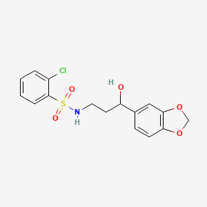 molecular formula C16H16ClNO5S B2850676 N-(3-(benzo[d][1,3]dioxol-5-yl)-3-hydroxypropyl)-2-chlorobenzenesulfonamide CAS No. 1421508-52-2