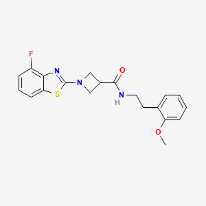 molecular formula C20H20FN3O2S B2850679 1-(4-fluoro-1,3-benzothiazol-2-yl)-N-[2-(2-methoxyphenyl)ethyl]azetidine-3-carboxamide CAS No. 1286709-62-3